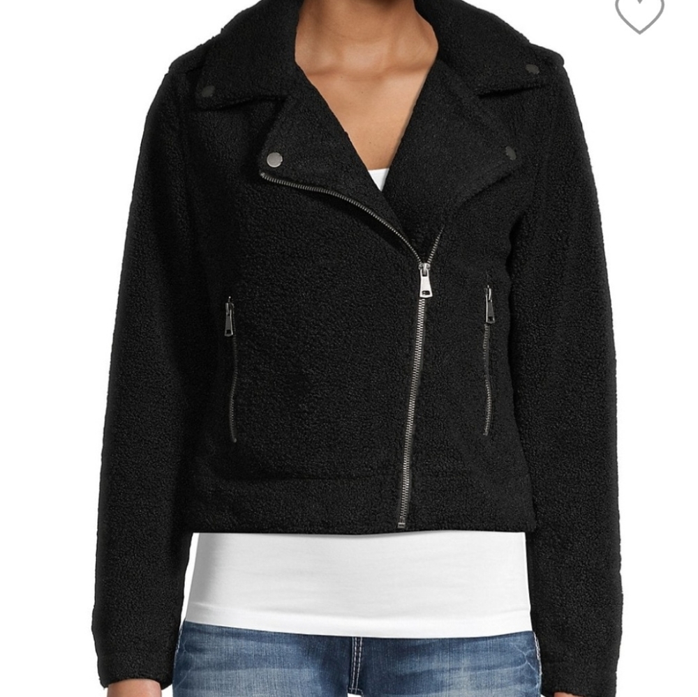 Max Studio faux shearling moto jacket, xs, black